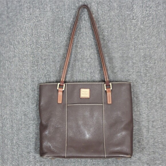 Dooney & Bourke Handbag Brown Pebbled Leather Zip Double Handle Shoulder Bag - Picture 1 of 16